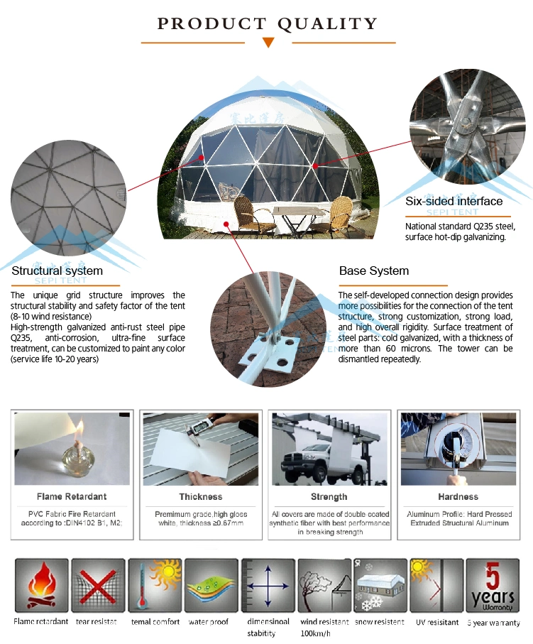 Commercial Glamping Domes 7m Dome Tents with Solar Panel Dome Tents for Resorts Hotels