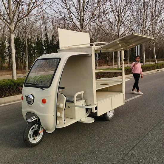Triciclo elétrico com três rodas, carrinho de comida para lanche, trailer móvel para café da manhã, caminhão com 3 rodas